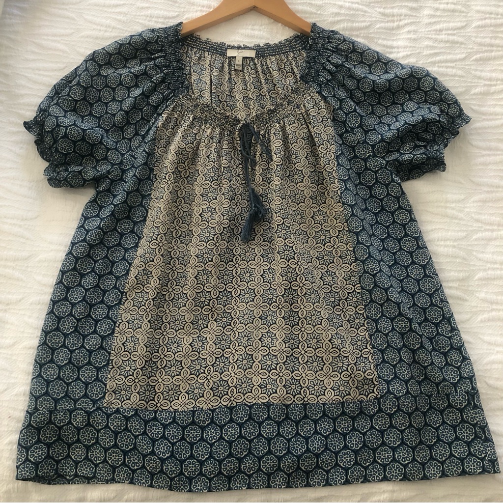 Joie Masha Silk Color Block Peasant Blouse, Size L